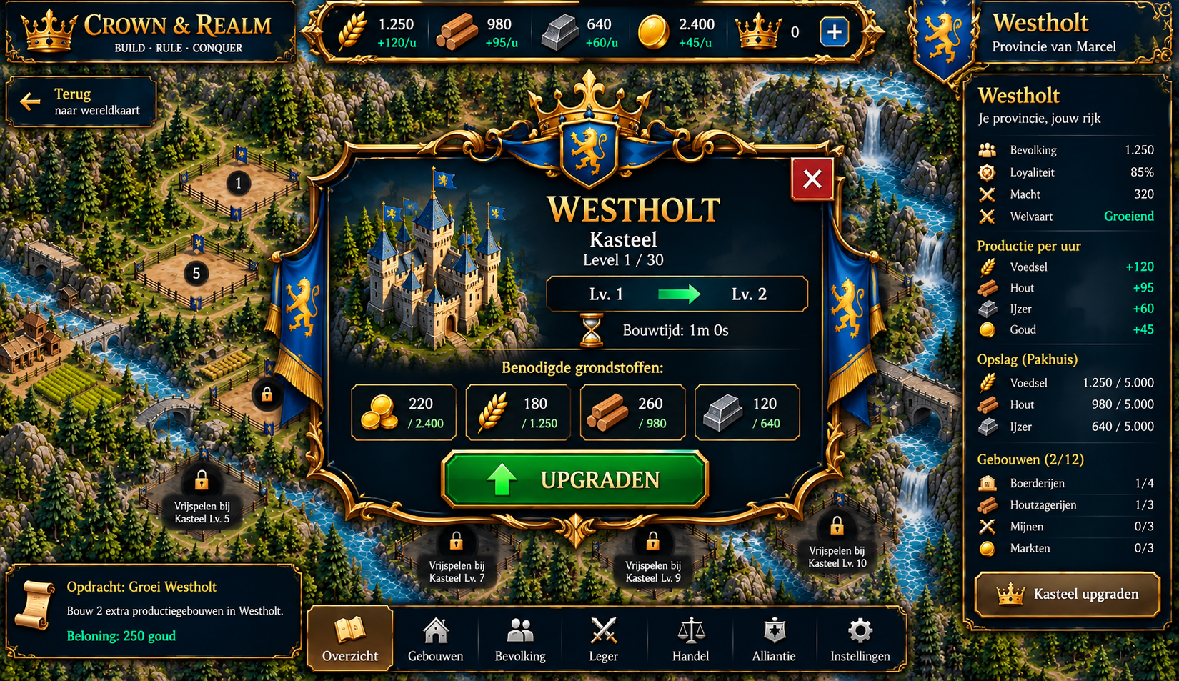 Ontwerpbeeld van de provincie en het kasteel in Westholt Rising